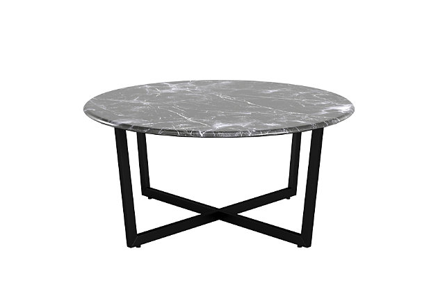 The Llona Round Coffee Table is arranged to have a two-dimensional appearance when viewed from certain angles. The beautiful black round marble top when paired with the powder coated base brings a polished look with a unique shape.Made of marble and steel | High-pressured laminated top with melamine | Powder coated base | Assembly required