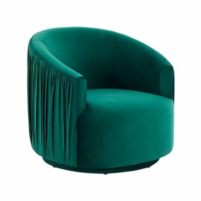 TOV Furniture London Forest Green Pleated Swivel Chair, Forest Green, large