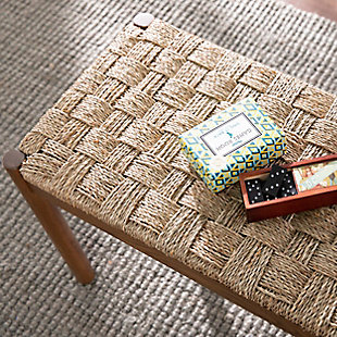 Take a seat in coastal style with this seagrass bench. Sleek legs create a modern feel, while the woven seagrass seat adds natural color and texture. The small space friendly design slides easily into your studio apartment or open concept floorplan, adding convenient seating to your entryway or dining space. Bring home beachy vibes with this coastal bench seat.Entryway bench with seagrass seat | Neutral color scheme blends with your existing décor | Small space friendly design