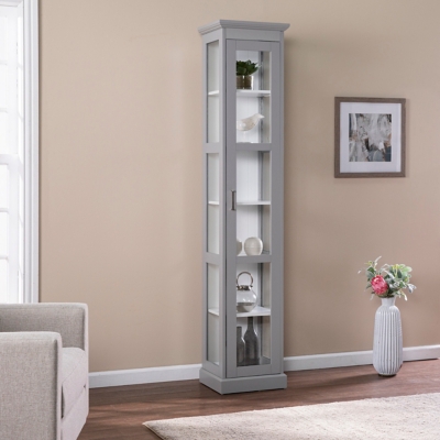 Southern Enterprises Furniture Donnie Tall Curio Cabinet, Cool Gray/White