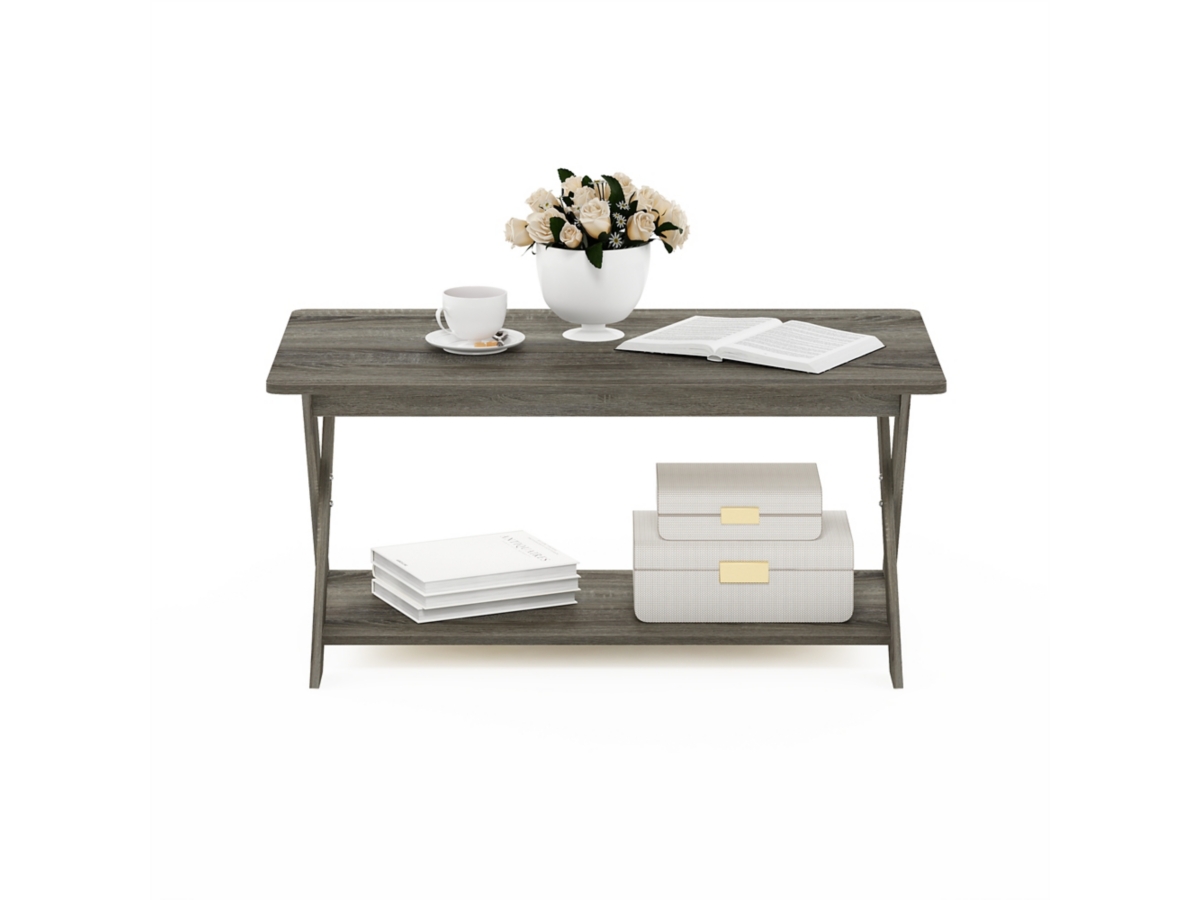 Tavolino Bassò Furinno Con 3 Ripiani - Design Moderno In French Oak Grey E Nero - Foto 4