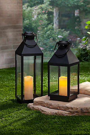 18.11-Inch Tall Black Plastic Solar Lantern with Built in Flameless Candle, , rollover