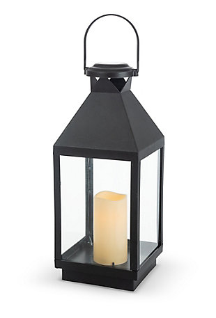 18.11-Inch Tall Black Plastic Solar Lantern with Built in Flameless Candle, , large