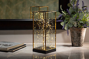 9-Inch Tall Gold Framed and Glass Lanterns with Built in 60-Light LED Light String, , rollover