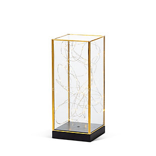 9-Inch Tall Gold Framed and Glass Lanterns with Built in 60-Light LED Light String, , large