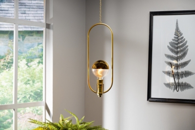 19.68-inch Tall Hanging Gold Battery Operated Pendant Light, , large