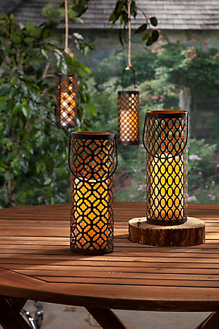 9.84-inch Tall Black and Gold Metal Assorted Lanterns with Built in 6-Inch LED Candle (Set of 4), , rollover