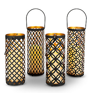 9.84-inch Tall Black and Gold Metal Assorted Lanterns with Built in 6-Inch LED Candle (Set of 4), , large