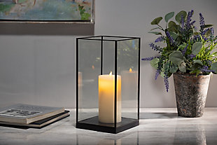 12-inch Tall Glass and Black Metal Candle Holder, , rollover