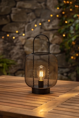 12.6-inch Tall Battery Operated Black Metal Wire Lanterns with LED