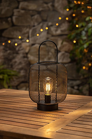 12.6-inch Tall Battery Operated Black Metal Wire Lanterns with LED Light Bulb (Set of 2), , rollover