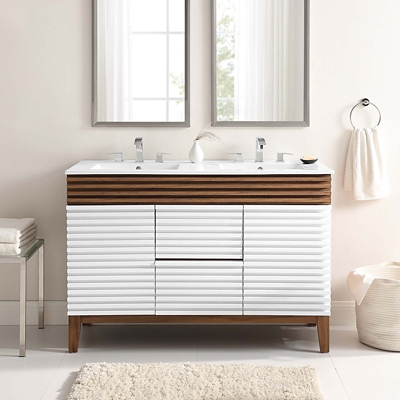 Render 48" Double Sink Bathroom Vanity, White/Walnut, large