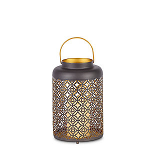 10-Inch Tall Black and Gold Metal Lantern with Built In 4.5-Inch Flameless Candle (Set of 2), , large