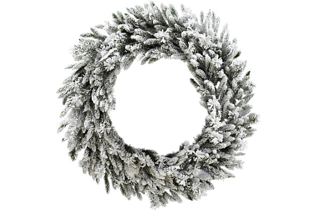 Christmas Time 36 Silverado Pine Flocked Christmas Décor Wreath with Attached Pinecones and Battery Operated Warm White LED Lights Snow