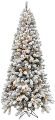 7.5-Ft. Flocked Alaskan Pine Christmas Tree with Clear LED String Lighting, , large