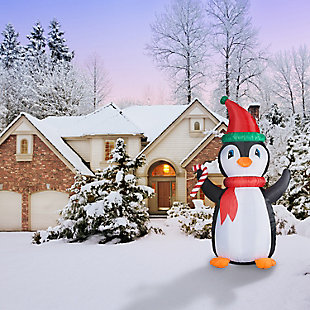 10-Ft. Tall Penguin with Candy Cane Blow Up Inflatable with RGB Lights, , rollover