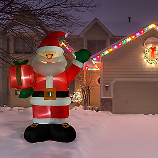 10-Ft. Tall Santa Claus Holding a Gift Blow Up Inflatable with Lights, , rollover