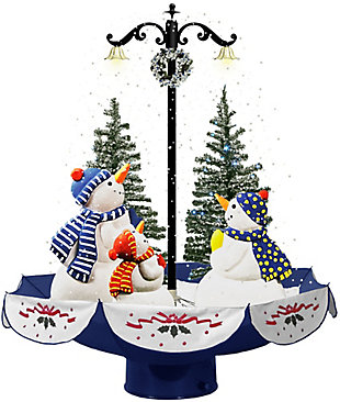 29-In. Musical Snow-Family Scene with Blue Umbrella Base and Snow Function, , rollover