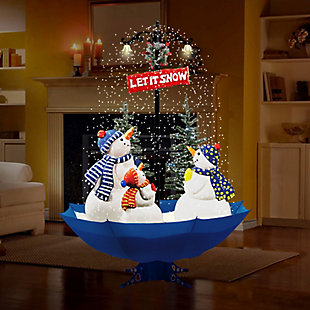 67-In. Musical Snow-Family Scene with Blue Umbrella Base and Snow Function, , rollover