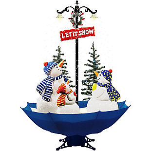 67-In. Musical Snow-Family Scene with Blue Umbrella Base and Snow Function, , large