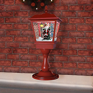 25-In. Musical Tabletop Lantern in Red with Santa Scene, Cascading Snow, and Christmas Carols, , rollover