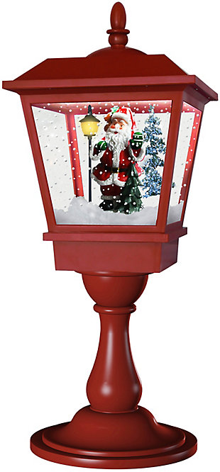 25-In. Musical Tabletop Lantern in Red with Santa Scene, Cascading Snow, and Christmas Carols, , large