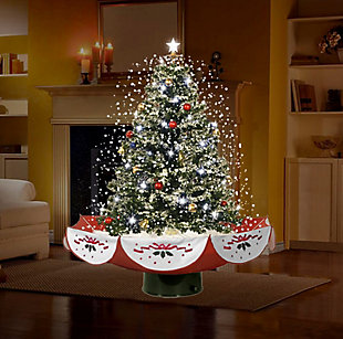 29-In. Green Tree with Star Topper and Red Umbrella Base with Animated Musical Snow, , rollover