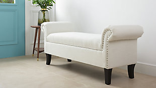 Jennifer Taylor Home Kathy Roll Arm Entryway Accent Bench, Bright White, rollover