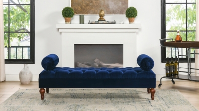 Jennifer Taylor Home Lewis Bolster Arm Entryway Bench, Navy Blue, rollover