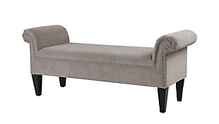 The Ash Collection by Jennifer Taylor Home is the perfect addition to any living space looking to add a bit of a modern flair. High quality fabric wraps a solid wood frame made from kiln dried birch which provides exceptional support and stability. Crafted beautifully with rolled arms and a decorative nail head trim along the edges, this bench brings class and lounging comfort to any room in the home, whether it’s used as additional seating for guests or extra space to spruce up your home decor.Bench-made home furnishing products carefully hand built by experienced craftsmen and women | A sturdy frame of kiln-dried solid hardwood and 11-layer plywood for strength and support that will last | Upholstered in high-quality woven fabric atop premium high-density flame-retardant foam for a luxurious medium firm feel | Hand-applied iron nailhead accents with zinc finish | High quality material selection provide  durability with a lush look, wide variety of colors are cozy and inviting.