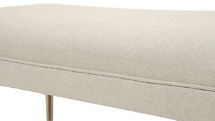 The Pamela Collection by Jennifer Taylor Home is the perfect addition to any living space looking to add a bit of a modern contemporary flair. High quality fabric wraps a solid wood frame made from 11-layer plywood and kiln dried birch which provides exceptional support and stability. Carefully handmade with hand-applied nailhead accents on each corner and complemented by tapered goldtone metal legs polished to a mirror finish, this bench brings class and lounging comfort to any room in the home. Whether it’s used as additional seating, or just to spruce up your home decor, you're sure to appreciate the subtle details that makes up this beautiful piece.Bench-made home furnishing products carefully hand built by experienced craftsmen and women | A sturdy frame of kiln-dried solid hardwood and 11-layer plywood for strength and support that will last | Upholstered in high-quality woven fabric atop premium high-density flame-retardant foam for a luxurious medium firm feel | Hand-applied iron nailhead accents with zinc finish | High quality material selection provide  durability with a lush look, wide variety of colors are cozy and inviting.