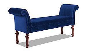 The Elise Collection entryway bench by Jennifer Taylor Home is the perfect addition to any living space looking to add a decorative flair. Upholstered in premium fabric and high-density foam padding, the sturdy solid wood frame provides exceptional support and stability. Accented with subtle hand-tufted buttons, elegantly rolled arms, and beautifully turned solid wood legs will guarantee to make this piece stand out. The Elise is an ideal choice for the entryway, hallway, or bedroom. Jennifer Taylor Home offers a unique versatility in design and makes use of a variety of trend inspired color palettes and textures. Our products bring new life to the classic American home.Bench-made home furnishing products carefully hand built by experienced craftsmen and women | A sturdy frame of kiln-dried solid hardwood and 11-layer plywood for strength and support that will last | Upholstered in high-quality woven fabric atop premium high-density flame-retardant foam for a luxurious medium firm feel | Exposed nails along the arm insets and seat cushion border for a more rustic look | High quality material selection provide  durability with a lush look, wide variety of colors are cozy and inviting.