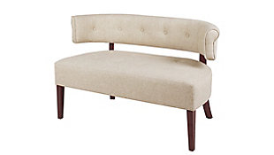 Add a retro-modern accent to any space with the Jared Settee Collection by Jennifer Taylor Home. The unique split-back silhouette, recessed arms, and dark wood frame come together in this lovely settee to create a functional and stylish piece. Use the settee as a bench at the end of the bed, banquette seating at a dining nook, or to fill out the living room with additional seating.Use in the entryway or bedroom for extra seating or as a banquette settee in a dining nook | A sturdy frame of kiln-dried solid hardwood and 11-layer plywood for strength and support that will last | Upholstered in high-quality woven fabric atop premium high-density flame-retardant foam for a luxurious firm feel | High-strength sinuous spring suspension for long lasting comfort and support | Mid-Century Modern silhouette with recessed arms and split back | Lightly tufted back for a touch of retro-style