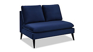 The Vera Settee by Jennifer Taylor Home is an adorable yet modern and sleek two-seater accent piece perfect for adding much needed seating in any space. The two back cushions are removeable and zippered into place so they stay put while the seat cushion is attached. The slanted tapered solid wood legs are a nod to a retro, Mid-Century modern look. Create the ideal seating moment in your living room, bedroom, or entryway with the Vera armless settee.Bench-made home furnishing products carefully hand built by experienced craftsmen and women | A sturdy frame of kiln-dried solid hardwood and 11-layer plywood for strength and support that will last | Upholstered in high-quality woven fabric atop premium high-density flame-retardant foam for a luxurious medium firm feel | High-strength sinuous spring suspension for long lasting comfort and support | Loose back cushions stay in place with zippers attached to the back | Solid wood Mid-Century Modern wood legs
