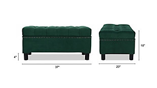 The Renee Collection by Jennifer Taylor Home aims to add some functional storage space to the entryway, living area, or bedroom. This chic and functional storage bench features a hinged seat that reveals an ample storage space for vast organizational options. The selected fabric features a high-quality polyester blend and engineered for long life. The solid wood frame is made from kiln-dried birch which provides exceptional support and stability. Crafted beautifully with hand tufting along the lid with a single nail head trim along the edges, this bench brings class and lounging comfort to any room in the home, whether it’s used as a footrest or additional seating for guests. Jennifer Taylor Home offers a unique versatility in design and makes use of a variety of trend inspired color palettes and textures. Our products bring new life to the classic American home.Bench-made home furnishing products carefully hand built by experienced craftsmen and women | A sturdy frame of kiln-dried solid hardwood and 11-layer plywood for strength and support that will last | Upholstered in high-quality woven fabric atop premium high-density flame-retardant foam for a luxurious medium firm feel | Hand-applied iron nailhead accents with zinc finish | High quality material selection provide  durability with a lush look, wide variety of colors are cozy and inviting.
