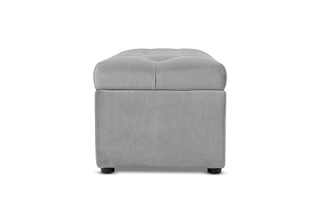 Your home deserves nothing but the best. The Arlo Collection by Jennifer Taylor aims to add some functional storage space to the entryway, living area, or bedroom. This storage bench has a hinged tufted and cushioned top that remains open when you want it to making it great to store extra linens, children's' toys, or shoes. Crafted beautifully with hand tufting on top, this storage bench brings functional comfort to any room in the home, whether it’s used as a footrest, cocktail table, or additional seating for guests.Bench-made home furnishing products carefully hand built by experienced craftsmen and women | A sturdy frame of kiln-dried solid hardwood and 11-layer plywood for strength and support that will last | Upholstered in high-quality woven fabric atop premium high-density flame-retardant foam for a luxurious medium firm feel | High quality material selection provide  durability with a lush look, wide variety of colors are cozy and inviting.
