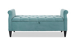 The Jacqueline Collection by Jennifer Taylor Home blends form with function in an elegant line of modern storage benches. Featuring luxuriant upholstered fabric accented with stylish rolled arms and dark espresso hardwood legs, this series provides both comfortable seating with hand-tufted cushioning and convenient organization with a spacious storage chest. Perfect for living rooms, bedrooms, or anywhere you need extra space, the Jacqueline Collection tidies your home in the finest fashion.Handmade by master furniture craftsmen for the highest level of quality | Sturdy frame of kiln-dried solid birch hardwood and 11-layer plywood provides excellent support and stability | Upholstered in high-quality fabric atop premium high-density flame-retardant foam for a medium firm feel | Button-tufting installed by hand for a chic design that provides maximum comfort | Multi-function seating with a spacious storage chest beneath a 3-hinge fold-up seat