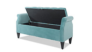 The Jacqueline Collection by Jennifer Taylor Home blends form with function in an elegant line of modern storage benches. Featuring luxuriant upholstered fabric accented with stylish rolled arms and dark espresso hardwood legs, this series provides both comfortable seating with hand-tufted cushioning and convenient organization with a spacious storage chest. Perfect for living rooms, bedrooms, or anywhere you need extra space, the Jacqueline Collection tidies your home in the finest fashion.Handmade by master furniture craftsmen for the highest level of quality | Sturdy frame of kiln-dried solid birch hardwood and 11-layer plywood provides excellent support and stability | Upholstered in high-quality fabric atop premium high-density flame-retardant foam for a medium firm feel | Button-tufting installed by hand for a chic design that provides maximum comfort | Multi-function seating with a spacious storage chest beneath a 3-hinge fold-up seat
