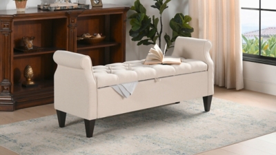 Jacqueline Roll Arm Jacqueline Roll Arm Storage Bench, Sky Neutral Beige