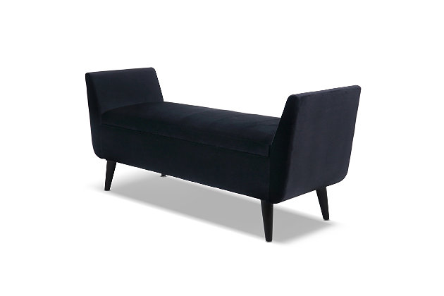 Distinguish your interior design with the Duff Upholstered Entryway Bench Collection by Jennifer Taylor Home. This entryway bench’s smooth upholstery, flared arms, channeled seat, and tapered dark espresso legs define the piece in a subtle, mid-century modern style that brings an air of distinction to any décor. And with a spacious storage chest beneath the fold-up seat, the Duff lets you keep your living room, bedroom, or entryway together in tidiness.Handmade by master furniture craftsmen for the highest level of quality | Sturdy frame of kiln-dried solid birch hardwood and 11-layer plywood provides excellent support and stability | Upholstered in high-quality fabric atop premium high-density flame-retardant foam for a medium firm feel | Open mid-century modern design accented by comfortable channeled seat | Multi-function seating with a spacious storage chest beneath fold-up seat cushion | Perfect at the end of a bed or in the entryway