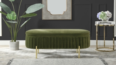 Jennifer Taylor Home Chloe Storage Bench, Olive Green, rollover