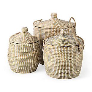 Mercana Olivia Seagrass Basket with Lid (Set of 3), , rollover