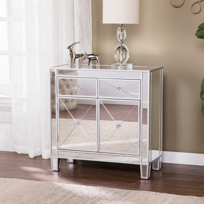 Southern Enterprises Furniture Celine Mirrored Cabinet, Metallic Silver