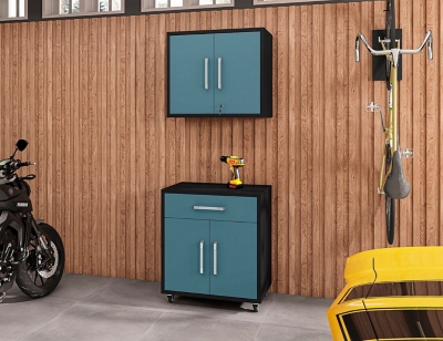 Eiffel 2-Piece Garage Storage Set, Black/Aqua Blue