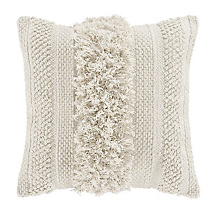 Crafted from exceptionally fine cotton-blend yarns, the White Sand 18 Inch Decorative Throw Pillow adds relaxed versatility and effortless layering to your decor. A natural linen color palette, paired with delicate sequins for a touch of shine, beautifully adorn the multi-textured handloom stripe construction. This lovely accent adds dimension to your space and coordinates beautifully with the Driftwood Stripe collection.Cotton features unique insulation properties that keeps you warm in the Winter, and breathability to keep you cool in the Summer | Yarns are of the highest quality, combed, long staples, providing long lasting comfort and durability | White Sand linens are crafted with a high level of complexity and detail, and embrace distinct Portuguese weaving looms that are a mastery of many generations | White Sand products are covered by OEKOTEX STANDARD 100 CLASS I, guaranteeing chemical-free environmentally friendly materials and packaging | 88% Cotton / 12% Polyester | Imported