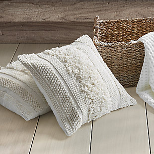Crafted from exceptionally fine cotton-blend yarns, the White Sand 18 Inch Decorative Throw Pillow adds relaxed versatility and effortless layering to your decor. A natural linen color palette, paired with delicate sequins for a touch of shine, beautifully adorn the multi-textured handloom stripe construction. This lovely accent adds dimension to your space and coordinates beautifully with the Driftwood Stripe collection.Cotton features unique insulation properties that keeps you warm in the Winter, and breathability to keep you cool in the Summer | Yarns are of the highest quality, combed, long staples, providing long lasting comfort and durability | White Sand linens are crafted with a high level of complexity and detail, and embrace distinct Portuguese weaving looms that are a mastery of many generations | White Sand products are covered by OEKOTEX STANDARD 100 CLASS I, guaranteeing chemical-free environmentally friendly materials and packaging | 88% Cotton / 12% Polyester | Imported