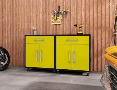 Eiffel Mobile Garage Cabinet (Set of 2), Black/Yellow