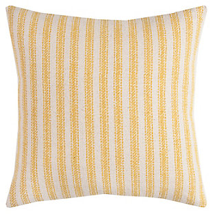 Printed on a lightly textured recycled cotton, this complex ticking stripe is a wonderful addition to simple relaxed casual decors. This pillow is also GREAT as a layering piece. The back is the same fabric as a solid and features a hidden zipper closure for ease of fill.complex ticking stripe on cotton canvas | light texture of cotton canvas | great as a layering piece or used alone | knife edged pillow | solid coordinating back with hidden zipper closure | 100% Cotton