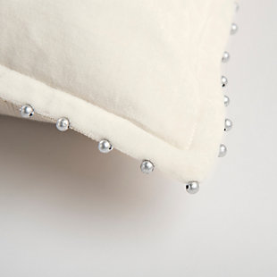 This pillow is 100% cotton velvet, featuring a ¾ inch self-flange. Silver pearlized beads are hand stitched to the edge of the flange. Every third bead is hand knotted to prevent the whole strand from demise should one bead break away. The back is natural burlap with a zippered closure for ease of fill and cleaning. This pillow is fabulous as a stand-alone design element and is also a great foundational layering element.Cotton velvet | Silver beaded trim | Three quarter inch flange | beading is hand knotted to prevent total bead disaster should one bead be compromised | solid coordinating back with hidden zipper closure | 100% Cotton