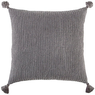 Rizzy Home Tasseled Solid Throw Pillow, Gray, large